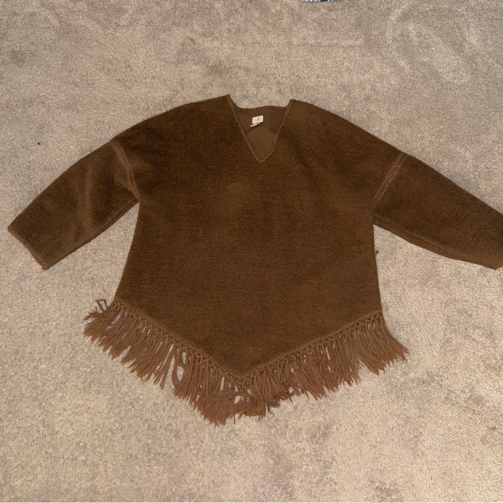 J. Jill Brown V-Neck Sweater with Fringe